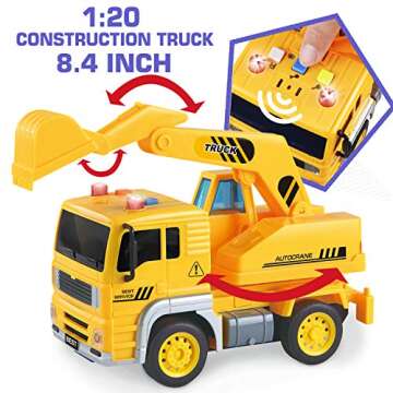 5 Pack Friction Powered Truck Toy Set(8 Inch) Including Garbage Truck, Construction Truck, Fire Truck, Police Car, Helicopter, All with 4D Stunning Light and Sound, Vehicles Toys for Boy Toddler Kid