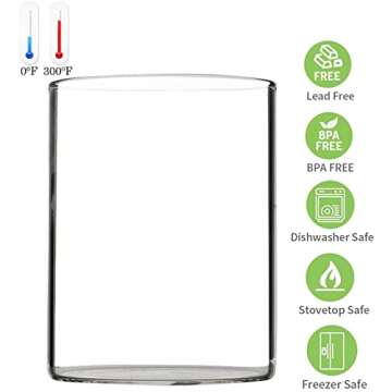 Mglass Lowball Whiskey Glasses Set of 8 | 15 oz | Thin And Light Borosilicate Glass Tumblers Can Be used For Drinking , Cocktail ,Water ,Milk, Coffee, Juices etc | Rocks Glasses | High temp resistant