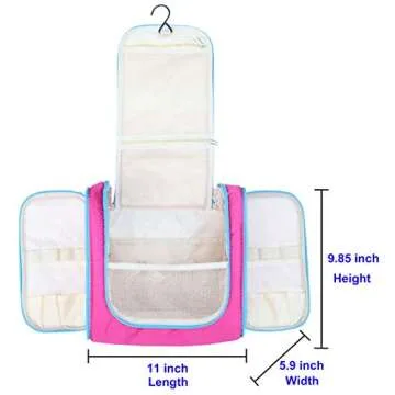 Hanging Toiletry Bag Extra Large Capacity | Premium Travel Organizer Bags For Men And Women | Durable Waterproof Nylon Bathroom, Shower, Makeup Bag For Toiletries, Cosmetics, Brushes, Shampoo (Pink)
