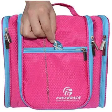 Hanging Toiletry Bag Extra Large Capacity | Premium Travel Organizer Bags For Men And Women | Durable Waterproof Nylon Bathroom, Shower, Makeup Bag For Toiletries, Cosmetics, Brushes, Shampoo (Pink)