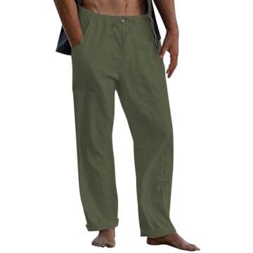 FANARCHER Men’s Cotton Linen Pants Drawstring Loose Beach Pants with Pockets