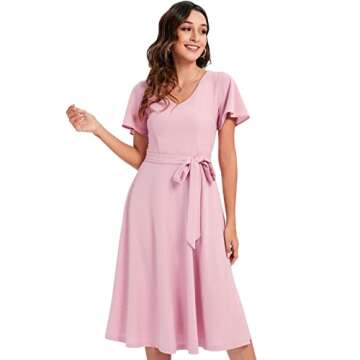 Gardenwed Women's Pink Fit and Flare Cocktail Party Dress