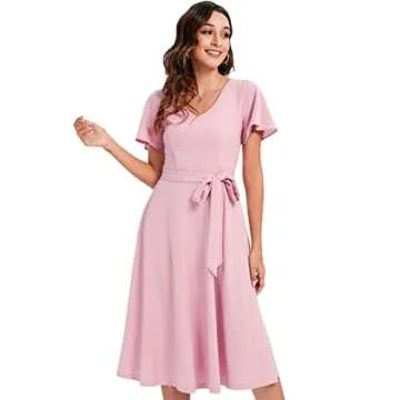 Gardenwed Women's Pink Fit and Flare Cocktail Party Dress