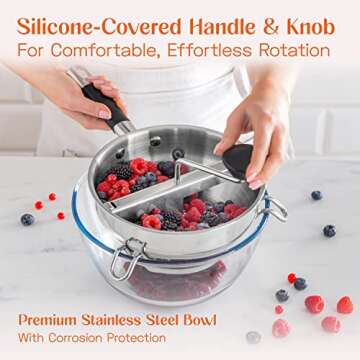 Food Mill Stainless Steel With 3 Milling Discs - Rotary Food Mill For Tomato Sauce, Apple Sauce, Puree,Mashed Potatoes, Jams, Baby Food - Bowl and Soft Silicone Handle - Ergonomic Design