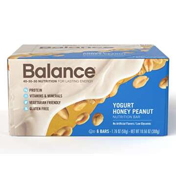 Balance Bar, Healthy Protein Snacks, Yogurt Honey Peanut, with Vitamin A, Vitamin C, Vitamin D, and Zinc to Support Immune Health, 6-Count Boxes, 1.76 Oz (Pack of 3)