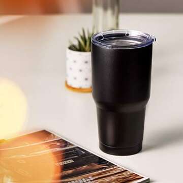 COMOOO 30oz Black Stainless Steel Tumbler Bulk with Lid and Straw Insulated Tumbler Coffee Cup Durable Double Wall Vacuum Travel Coffee Mug Thermal for Hot and Cold Drinks (Black, 8 Pack)