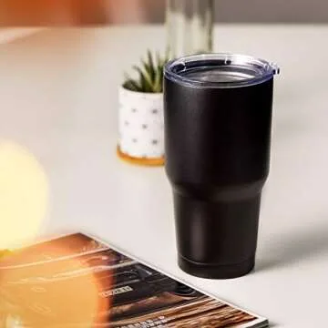 COMOOO 30oz Black Stainless Steel Tumbler Bulk with Lid and Straw Insulated Tumbler Coffee Cup Durable Double Wall Vacuum Travel Coffee Mug Thermal for Hot and Cold Drinks (Black, 8 Pack)