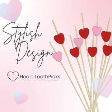 Valentine Picks - Heart Toothpicks for Appetizers, Set of 200-4.7" Heart Skewers for Valentine's Day...