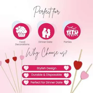 Valentine Picks - Heart Toothpicks for Appetizers, Set of 200-4.7" Heart Skewers for Valentine's Day, Galentine's, and Food Decorations - Cocktail Picks For Garnish