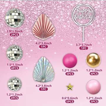 Disco Balls Cake Toppers Mirror Balls with Boho Stars Cake Decorations for 70s 80s Disco Dance Party...