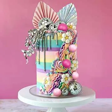 Disco Balls Cake Toppers Mirror Balls with Boho Stars Cake Decorations for 70s 80s Disco Dance Party Saturday Night Fever Supplies (Pink)