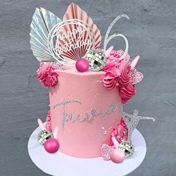 Disco Balls Cake Toppers Mirror Balls with Boho Stars Cake Decorations for 70s 80s Disco Dance Party Saturday Night Fever Supplies (Pink)