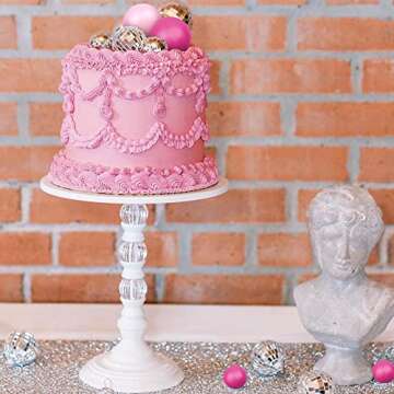 Disco Balls Cake Toppers Mirror Balls with Boho Stars Cake Decorations for 70s 80s Disco Dance Party Saturday Night Fever Supplies (Pink)