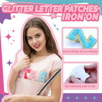 WNSIRVY 52 Pcs Chenille Letter Patches Self Adhesive Iron On Patches for Backpacks, 2.17 Inch Glitter Letter Stickers Preppy Varsity Chenille Patches for Clothing Jackets Hat Laptop (White Letters)