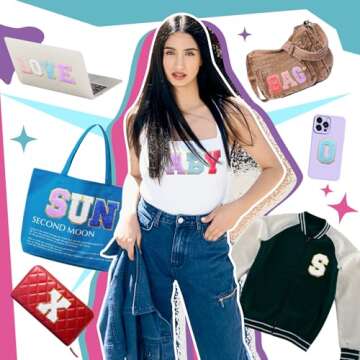 WNSIRVY 52 Pcs Chenille Letter Patches Self Adhesive Iron On Patches for Backpacks, 2.17 Inch Glitter Letter Stickers Preppy Varsity Chenille Patches for Clothing Jackets Hat Laptop (White Letters)