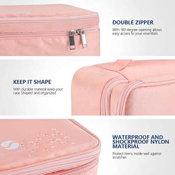 Travel Electronics Organizer, Waterproof Cable Organizer Bag for Electronic Accessories Double Layer Large Shockproof Cable Storage Bag for Cord, Power Bank, Tablet(Up to iPad 11 inch)-Pink