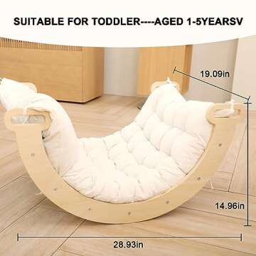 Ymonlia 2 in 1 Montessori Climbing Arch for Toddlers,Rainbow Wooden Climbing Arch Rocker& Cushion,Cl...