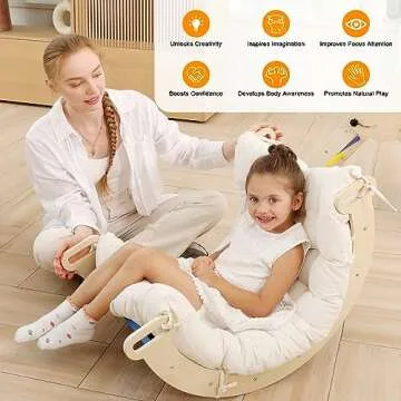 Ymonlia 2 in 1 Montessori Climbing Arch for Toddlers,Rainbow Wooden Climbing Arch Rocker& Cushion,Climbing Triangle Ramp,Montessori Climbing Gym for Kids 0-8