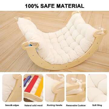 Ymonlia 2 in 1 Montessori Climbing Arch for Toddlers,Rainbow Wooden Climbing Arch Rocker& Cushion,Climbing Triangle Ramp,Montessori Climbing Gym for Kids 0-8