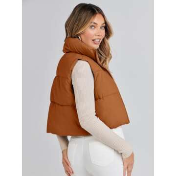 Stylish MEROKEETY Women's Cropped Puffer Vest-Brown