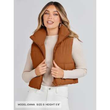 Stylish MEROKEETY Women's Cropped Puffer Vest-Brown