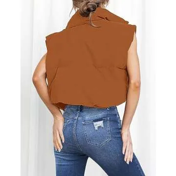 Stylish MEROKEETY Women's Cropped Puffer Vest-Brown