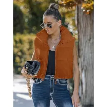 Stylish MEROKEETY Women's Cropped Puffer Vest-Brown