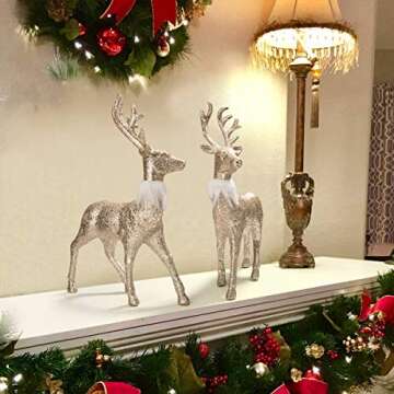 Elegant ARCCI Christmas Reindeer Statues - Glitter Gold Decor