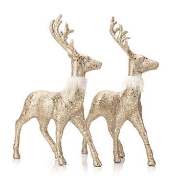 Elegant ARCCI Christmas Reindeer Statues - Glitter Gold Decor