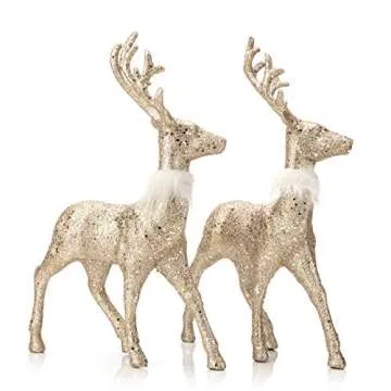Elegant ARCCI Christmas Reindeer Statues - Glitter Gold Decor