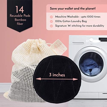 MUEROSA Bamboo Reusable Makeup Remover Pads Set 14 pcs