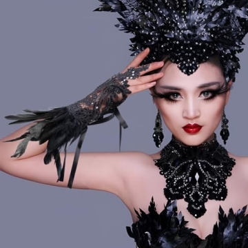 FLORVIV Gothic Lace Feather Gloves for Cosplay & Parties
