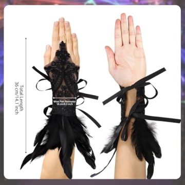 FLORVIV Gothic Lace Feather Gloves for Cosplay & Parties