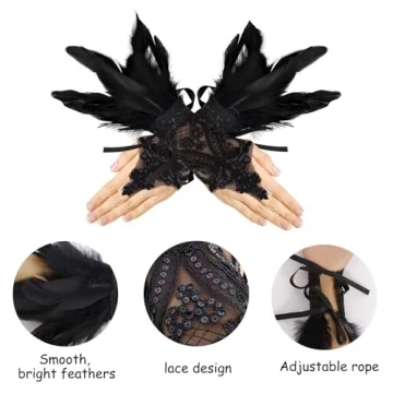 FLORVIV Gothic Lace Feather Gloves for Cosplay & Parties