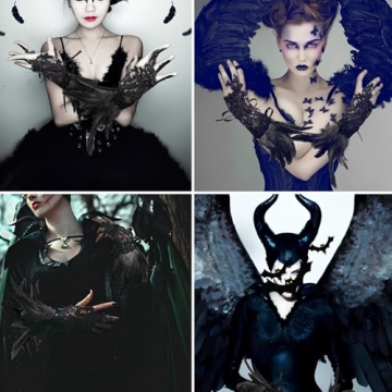 FLORVIV Gothic Lace Feather Gloves for Cosplay & Parties