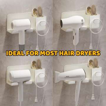 Minimalism Hair Dryer Holder Wall Mount Self Adhesive Fashionable Hair Tool Organizer Bathroom No Drilling (Golden)