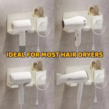 Minimalism Hair Dryer Holder Wall Mount Self Adhesive Fashionable Hair Tool Organizer Bathroom No Drilling (Golden)