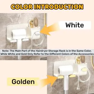 Minimalism Hair Dryer Holder Wall Mount Self Adhesive Fashionable Hair Tool Organizer Bathroom No Drilling (Golden)