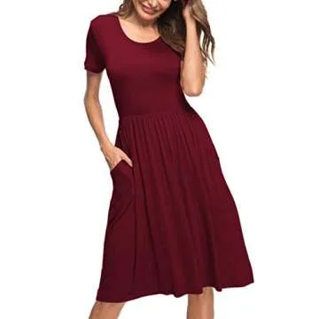 AUSELILY Women's Stylish Empire Waist Dress with Pockets
