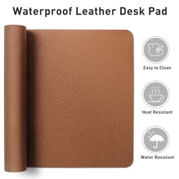 Aothia Leather Desk Pad Protector, Mouse Pad, Office Desk Mat, Non-Slip PU Leather Desk Blotter, Laptop Desk Pad, Waterproof Desk Writing Pad for Office and Home (Brown,31.5" x 15.7")