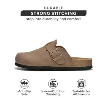 Project Cloud Women’s Genuine Suede Footbed Clogs for Women - Memory Foam Arch Support Clog Slippers for Women - Trendy Slip-ons Women's Mules & Clogs Sandals (Benton, Tan, 8)
