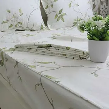 FADFAY Shabby White Floral Bed Sheet Set 100% Cotton Sheets Green Leaves 4Piece - Twin XL Size