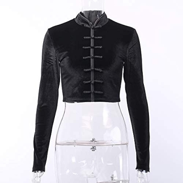 TOPVEST Gothic Velvet Crop Top Long Sleeve Cheongsam