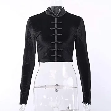 TOPVEST Gothic Velvet Crop Top Long Sleeve Cheongsam