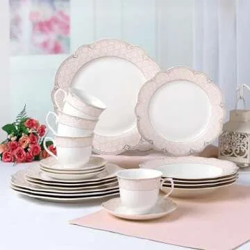 Sandra 20-Piece Bone China Dinnerware Set in Blush Pink