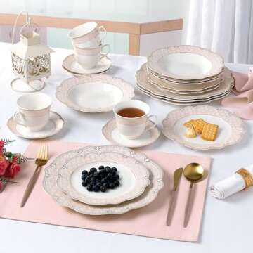 Sandra 20-Piece Bone China Dinnerware Set in Blush Pink