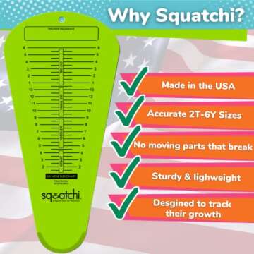 Squatchi Shoe Sizer for Baby, Toddler & Kids - Home Foot Measuring Device, Buy Shoes Online w/an Accurate Measurement Chart, Great Baby Shower & Keepsake Gift Idea, Accurate US Sizes