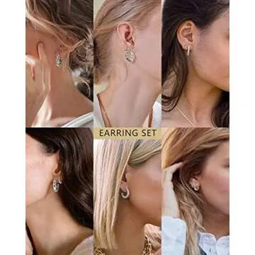 Adoyi Silver Hoop Earrings, Small Silver Hoops Earrings Chunky Huggie Hoop Earrings Set for Women 14K White Gold Plated Lightweight Jewelry Birthday Christmas Gifts for Her 3/6/9 pairs