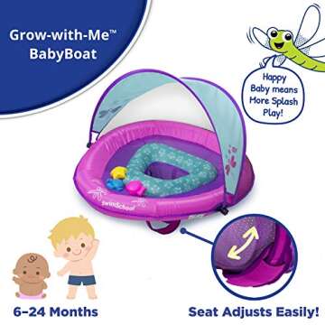 SwimSchool Deluxe Baby Pool Float with Adjustable Canopy - 6-24 Months - Baby Swim Float with Splash...