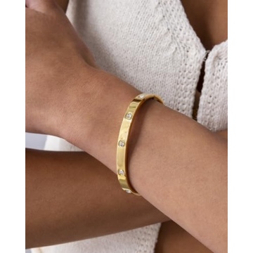 Elegant PAVOI 14K Gold Plated Bangle Bracelet for Women